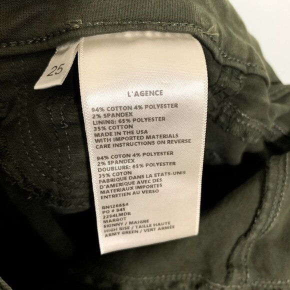 NWT L’agence Skinny High Rise Margot in Army Green Raw Hem Size 25 - Picture 7 of 8